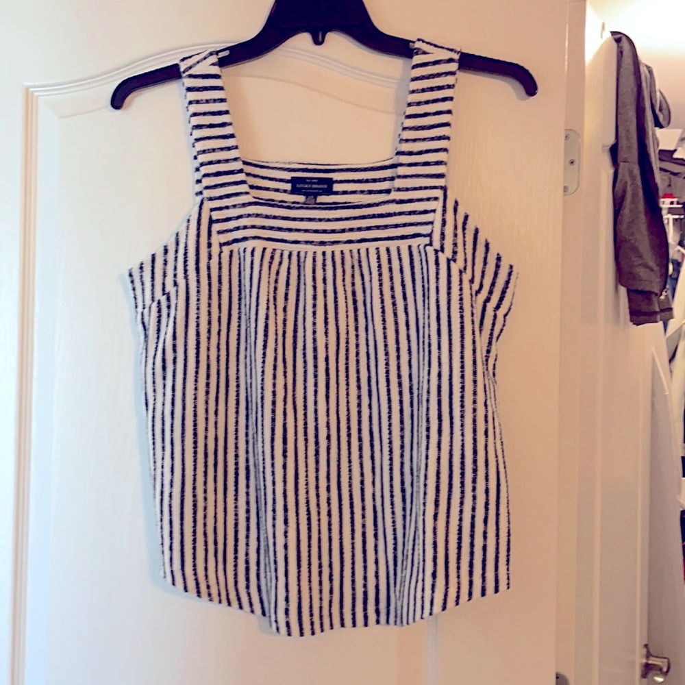 Navy and white cropped tank. Terry cloth like material. Thick.